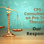 Picture: Weighing Scales. Text: CPS Consultation on Pre-Trial Therapy: Our Response