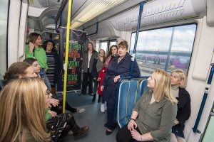 inside-the-tram People involved with the A-Z of consent sat in the tram with Police and Crime Commissioner Caroline enry