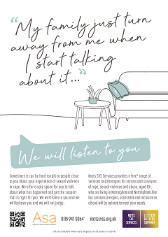 My family just turn away from me... Poster - My family just turn away from me when I start talking about it... - with an image of a settee and a side table - click on picture to download poster