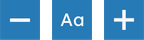 Three blue boxes. In the first is a symbol of a minus sign. The middle has Aa written. The final box has a plus sign in it. All symbols are in white.